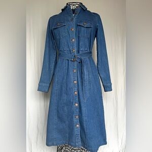 Boden Denim Shirt Dress Belted Button Front Blue Jean Dress US 8 UK 12